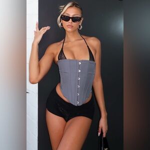 White Fox Fake Friends Lace Bustier in Charcoal Gray/Black